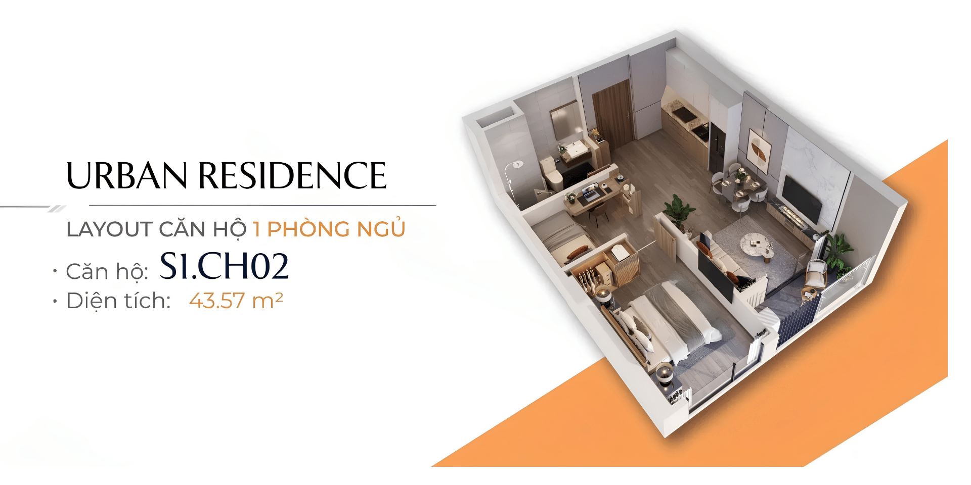 Căn studio nằm tại trục giữa tòa nhà, tối ưu khoảng cách di chuyển đến sảnh thang máy và thang thoát hiểm.